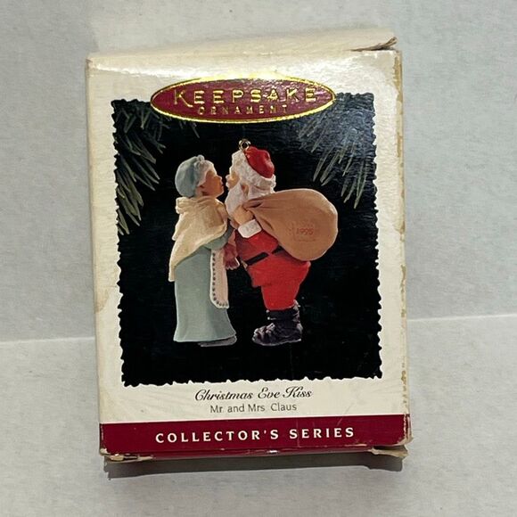 Hallmark Christmas Eve Kiss Mr. and Mrs. Claus 1995 Collector's Series Ornament - Picture 1 of 6